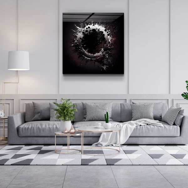 ."Paint Splash Ring-Grey". Designer's Collection Glass Wall Art - Image 2
