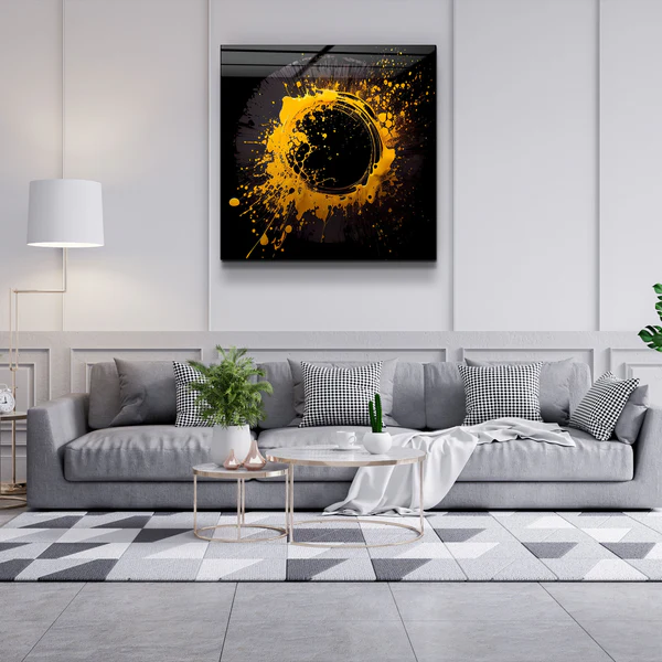 ."Paint Splash Ring-Yellow". Designer's Collection Glass Wall Art - Image 3