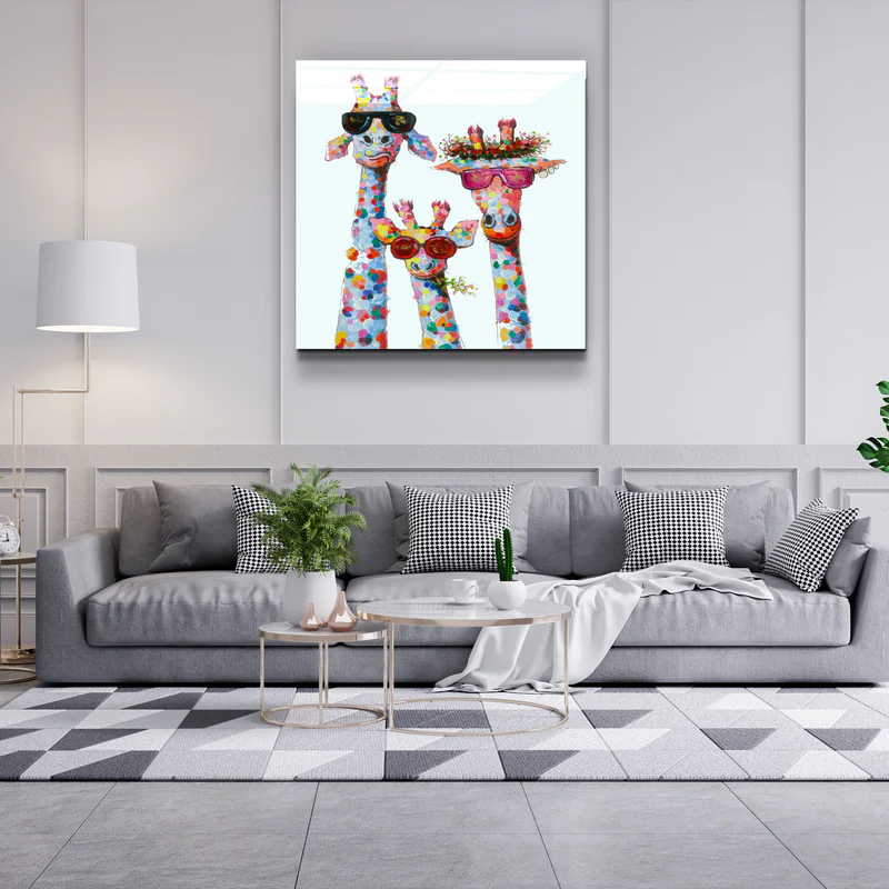 ."Funny Giraffe Family". Designer's Collection Glass Wall Art - Image 3