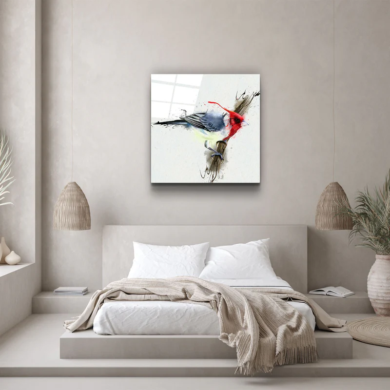 ・"Red Bird"・Glass Wall Art - Image 3
