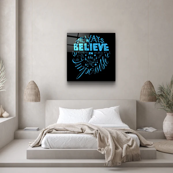 ・"Always Believe in the Impossible-Blue"・Glass Wall Art - Image 2