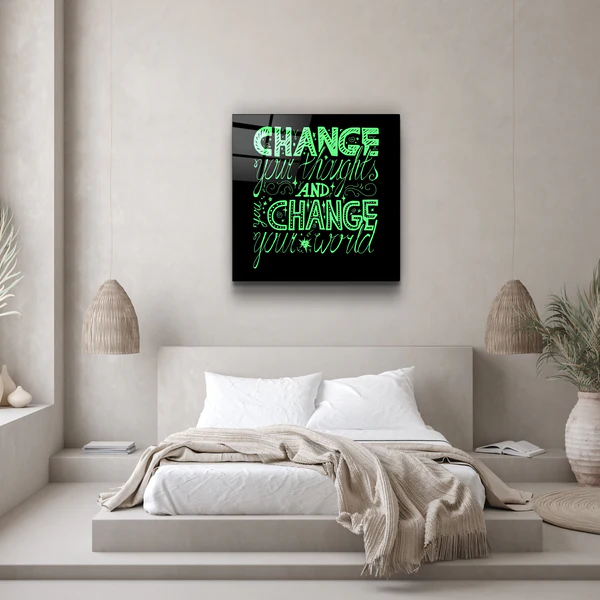・"Change Your World - Green"・Glass Wall Art - Image 3