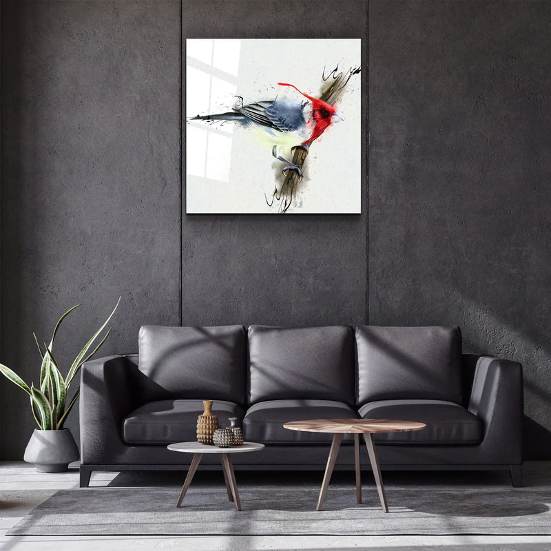 ・"Red Bird"・Glass Wall Art - Image 2