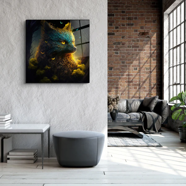 ."Glimmering Gold Fox". Secret World Collection Glass Wall Art - Image 2