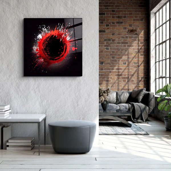 ."Paint Splash Ring-Red". Designer's Collection Glass Wall Art - Image 3