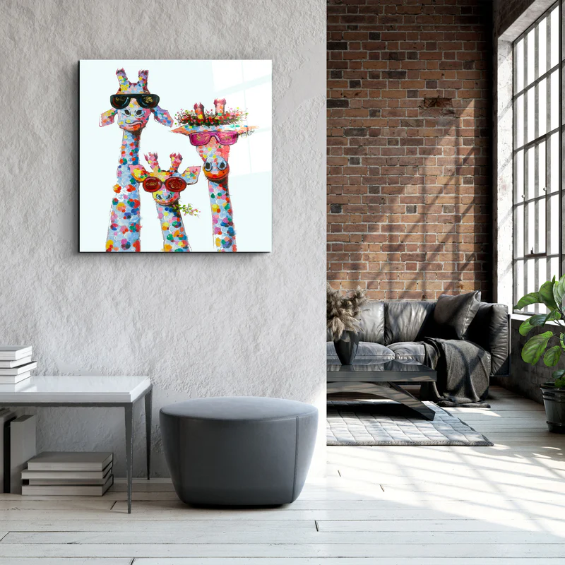 ."Funny Giraffe Family". Designer's Collection Glass Wall Art - Image 2