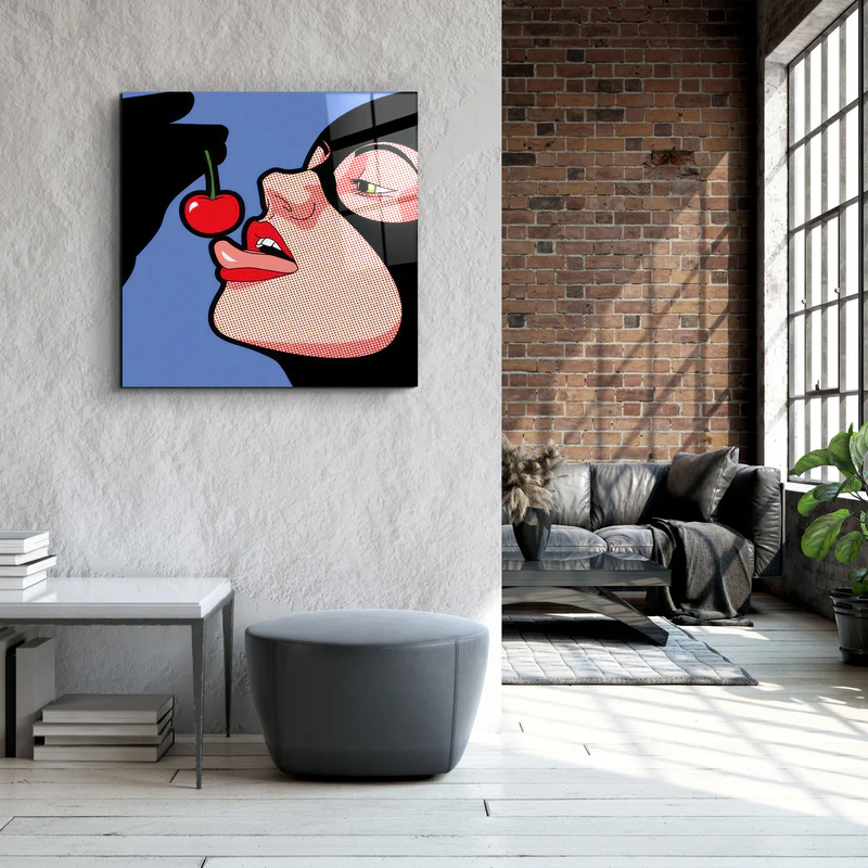 ."Cat Woman & Cherry". Designer's Collection Glass Wall Art - Image 2