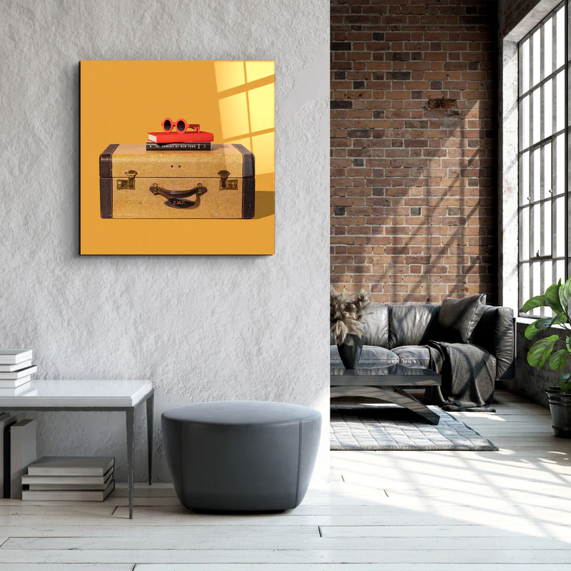 ."Retro Suitcase". Designer's Collection Glass Wall Art - Image 2