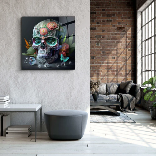."Diamond Skul". Secret World Collection Glass Wall Art - Image 2