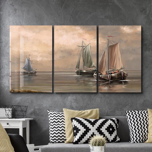 ・"Oil Painting Old Sea - Trio"・Glass Wall Art - Image 2
