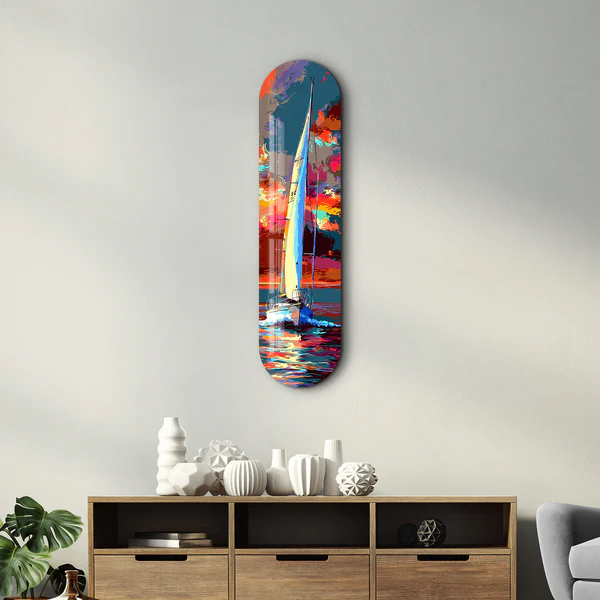 Sailing Boat Painting 1 | Glass Wall Art - Image 3