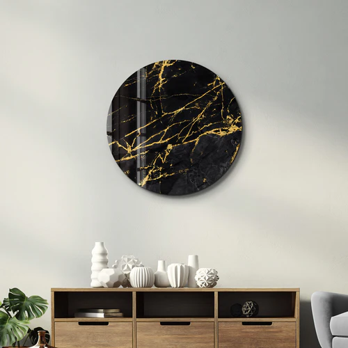 ・"Black Marble"・Rounded Glass Wall Art - Image 3