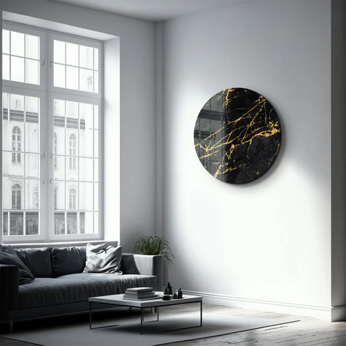 ・"Black Marble"・Rounded Glass Wall Art - Image 2