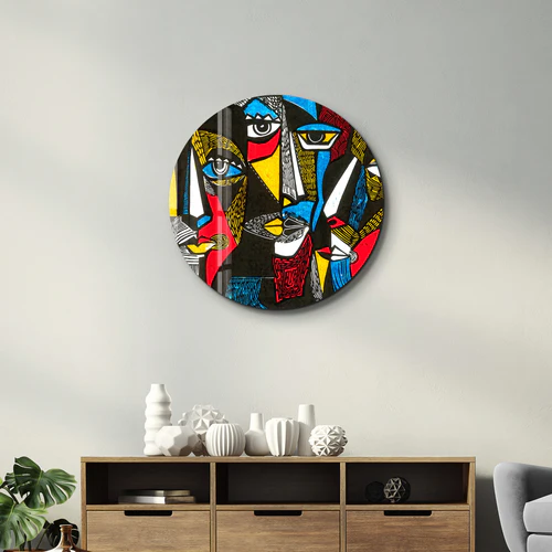 ・"African Faces Colorful"・Rounded Glass Wall Art - Image 3