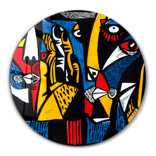 ・"African Faces Colorful 2"・Rounded Glass Wall Art