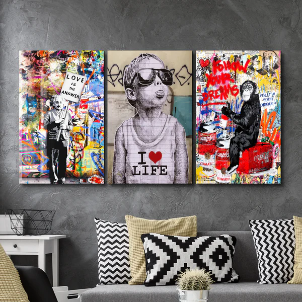 ・" BANKSY-Best Sellers - Trio"・Glass Wall Art - Image 2