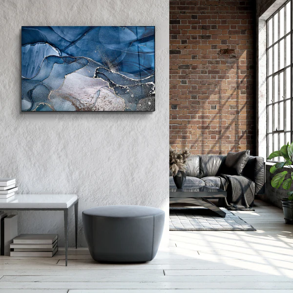 ・"Dark Blue Wave Pattern V3"・Glass Wall Art - Image 2