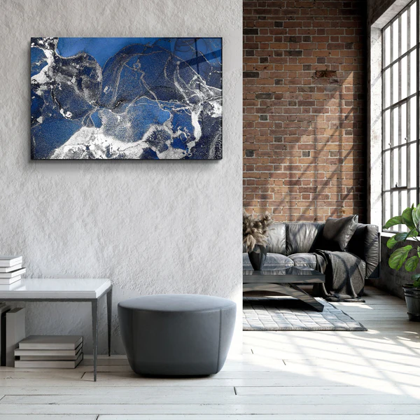 ・"Dark Blue Wave Pattern V4"・Glass Wall Art - Image 3