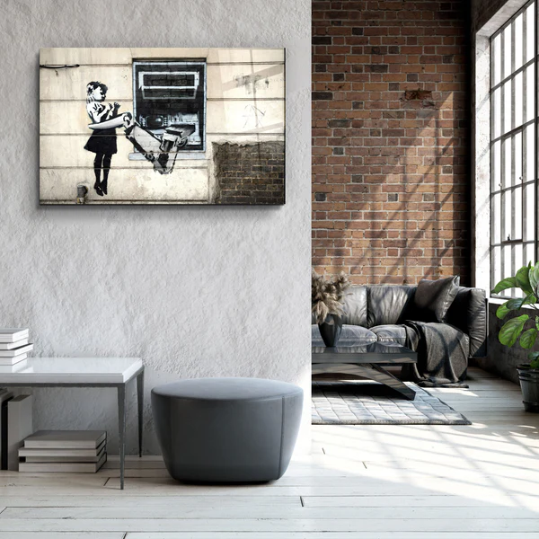・"Banksy - Cash Machine Girl Graffiti"・Glass Wall Art - Image 3