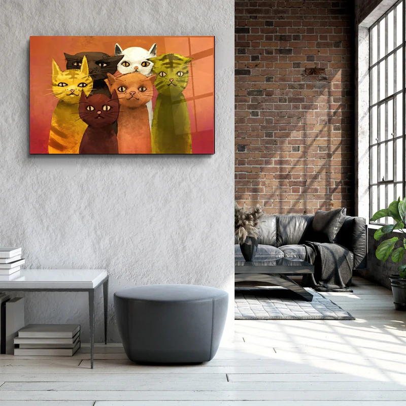 ・"The Cat Family"・Glass Wall Art - Image 2