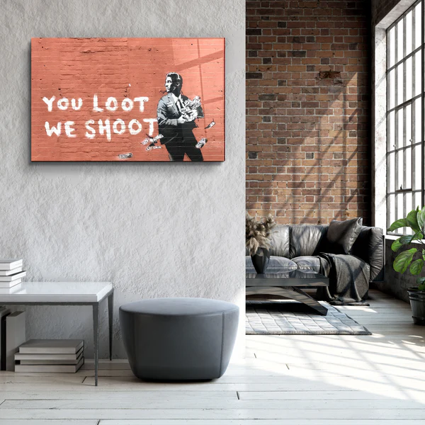 ・"Banksy - You Loot We Shoot"・Designer's Collection Glass Wall Art - Image 3