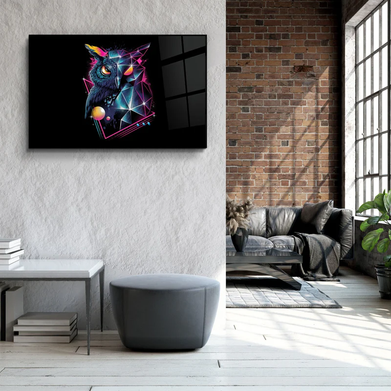・"Owl Neo"・Glass Wall Art - Image 3
