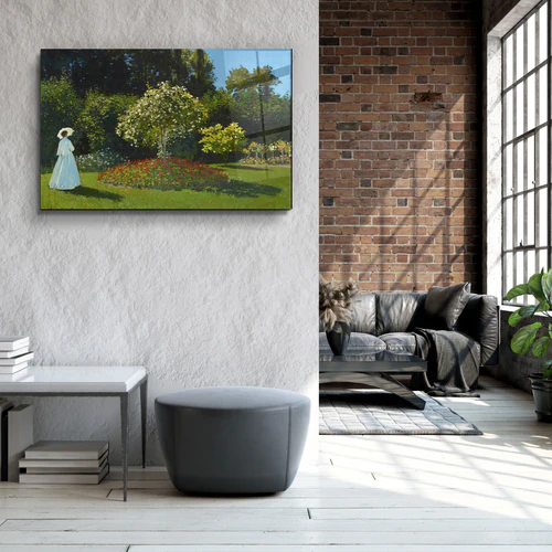 ・"Claude Monet's Lady in the garden (1867)"・Glass Wall Art - Image 2