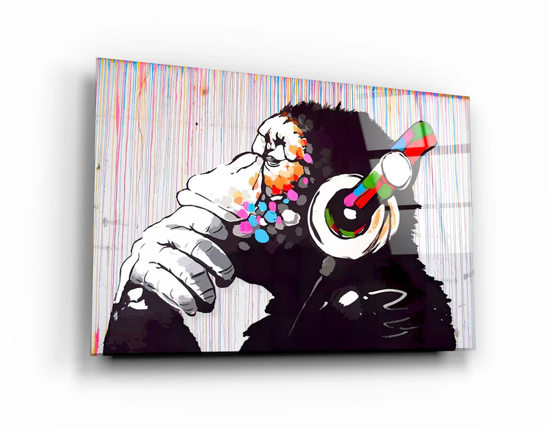 ・"BANKSY MONKEY BEAT"・Glass Wall Art