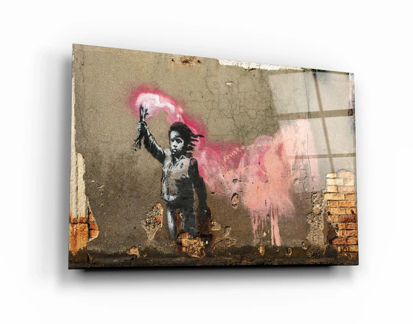 ・"Banksy - A child with a life jacket"・Glass Wall Art