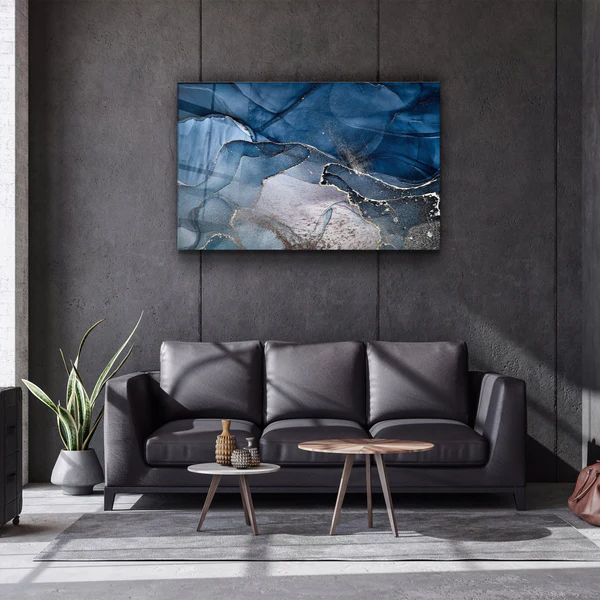・"Dark Blue Wave Pattern V3"・Glass Wall Art - Image 3