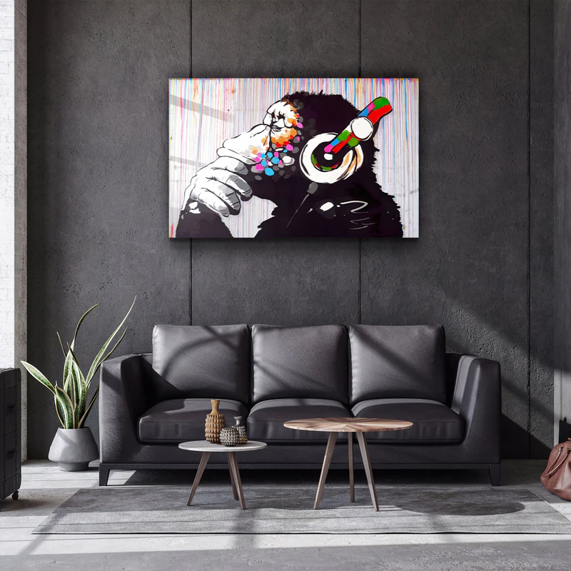 ・"BANKSY MONKEY BEAT"・Glass Wall Art - Image 3