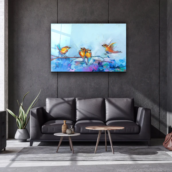 ・"Birds With Flower Painting"・Glass Wall Art - Image 2