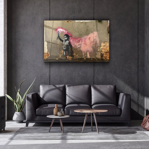 ・"Banksy - A child with a life jacket"・Glass Wall Art - Image 2