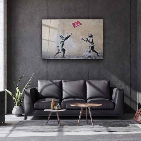 ・"Banksy - No Ball Games"・Glass Wall Art - Image 2