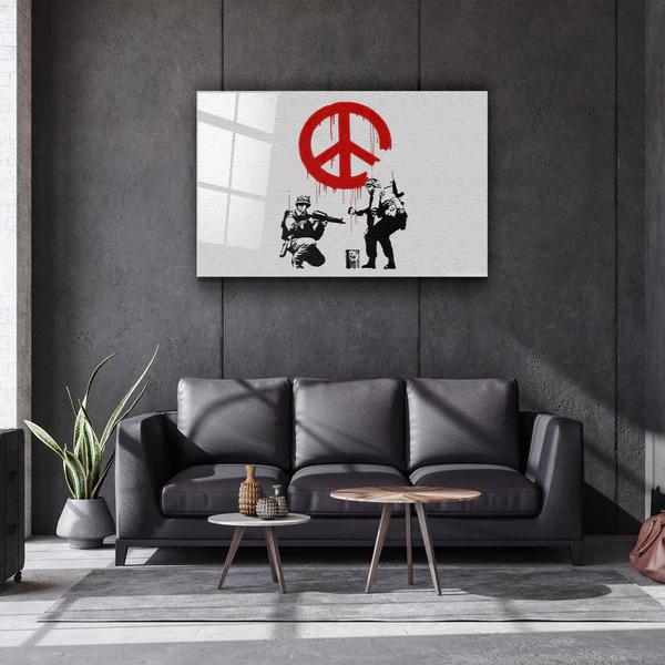 ・"Banksy - Anti-War"・Glass Wall Art - Image 2