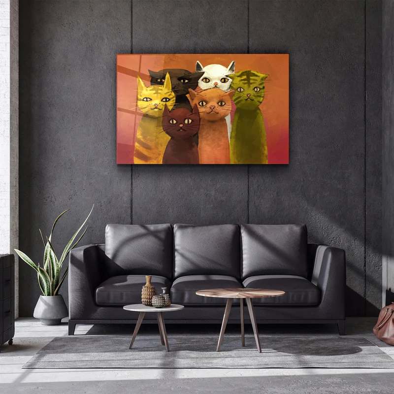 ・"The Cat Family"・Glass Wall Art - Image 3