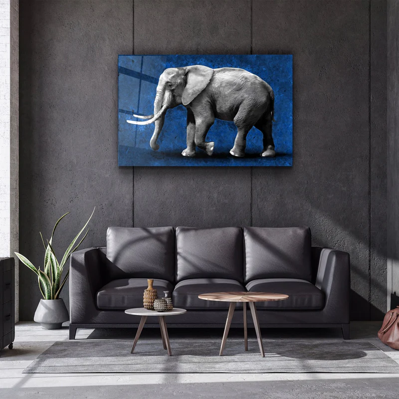 ・"Elephant Blue"・Glass Wall Art - Image 2