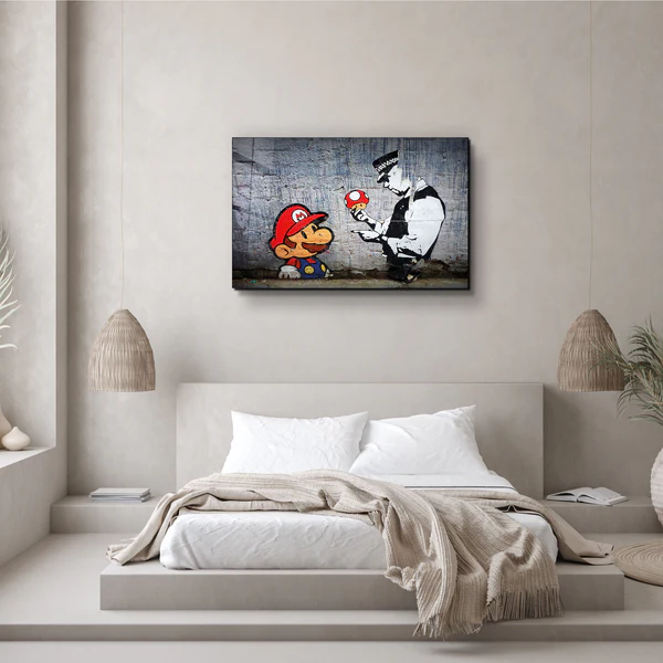 "Banksy - Mario with a Policeman"ć»Glass Wall Art - Image 2