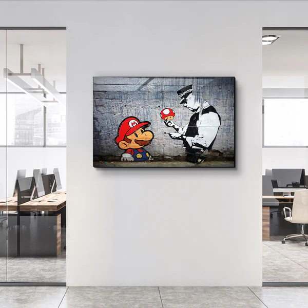 "Banksy - Mario with a Policeman"ć»Glass Wall Art - Image 3