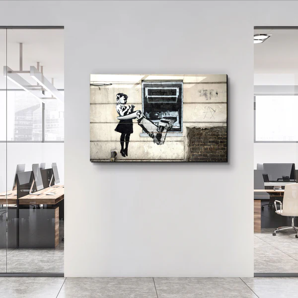 ・"Banksy - Cash Machine Girl Graffiti"・Glass Wall Art - Image 2