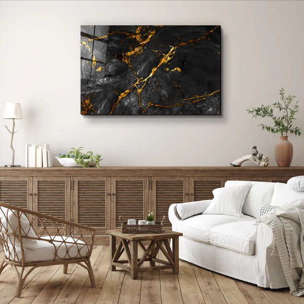 ・"Black Marble with Golden Dust"・Glass Wall Art - Image 2